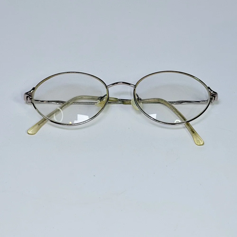 Vintage Oval Metal Wire Frame Glasses Silver Tone Minimalist Eyeglasses Case